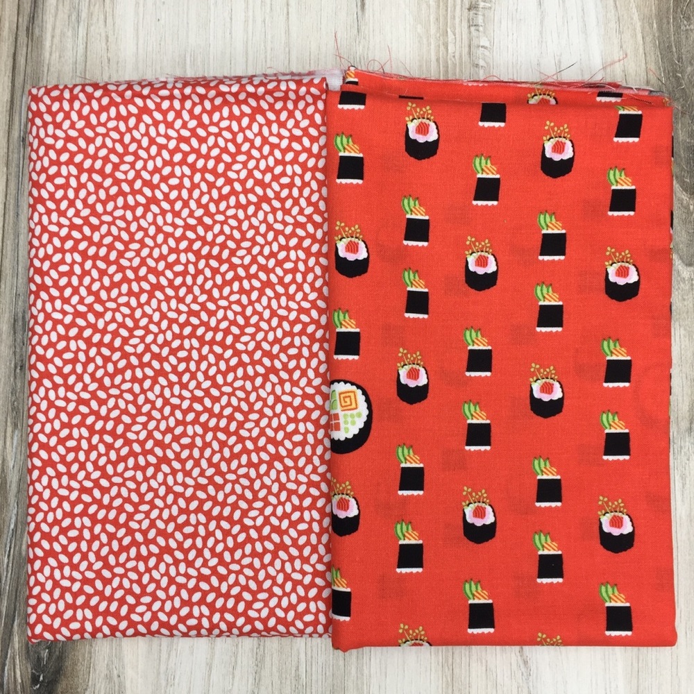 Sushi (Maki) and Rice in Red Fabric Bundle Sewing